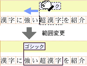 メモの範囲を手前に広げる場合